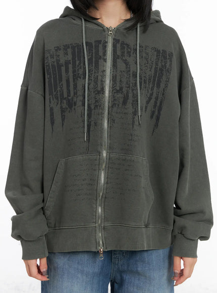 Oversized Pigment Print Zip-Up Hoodie CD505