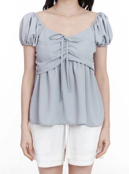 Chiffon Ruched Puff Sleeve Blouse CA510