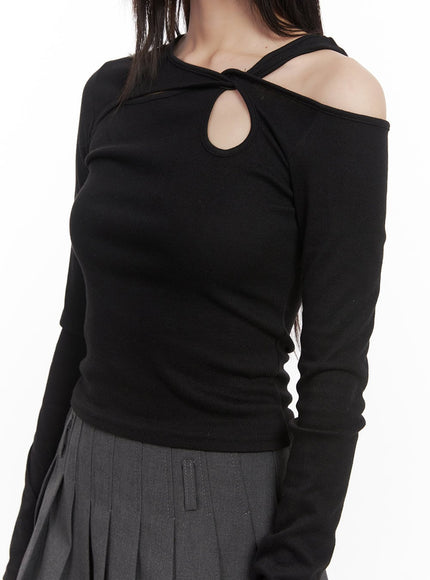 Slim-Fit Twist Cut-Out Long Sleeve Top CJ528