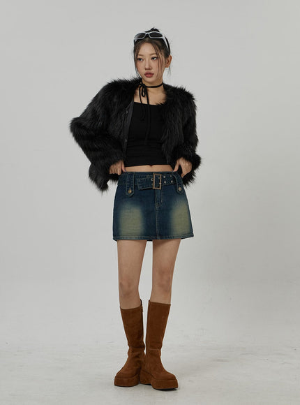 Faux Fur Hook Cropped Jacket CD21