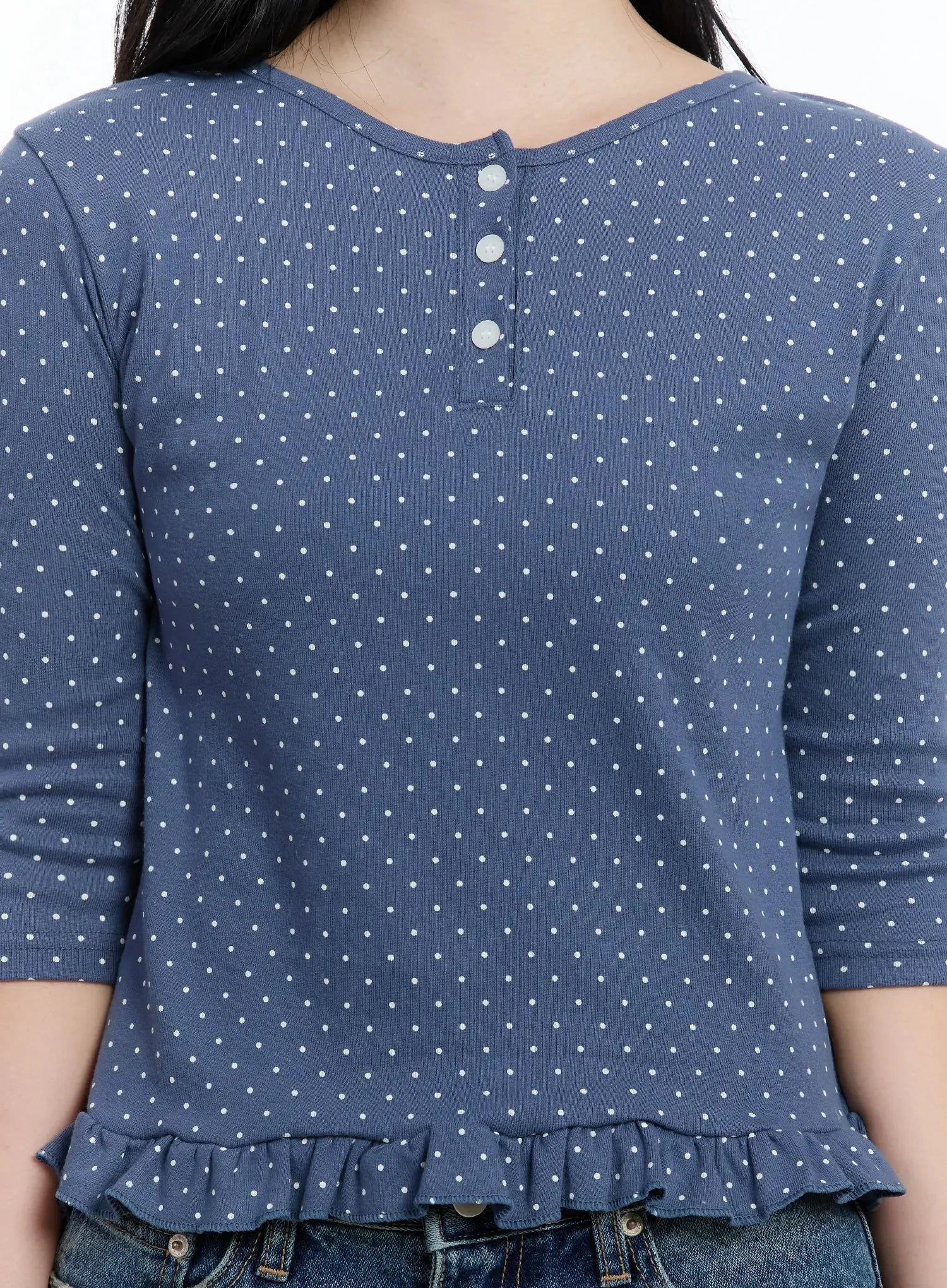 polka-dot-frill-hem-3-4-sleeve-top-im513