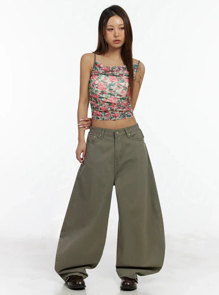 Back Corset Belt Wide-Leg Cotton Pants IA527