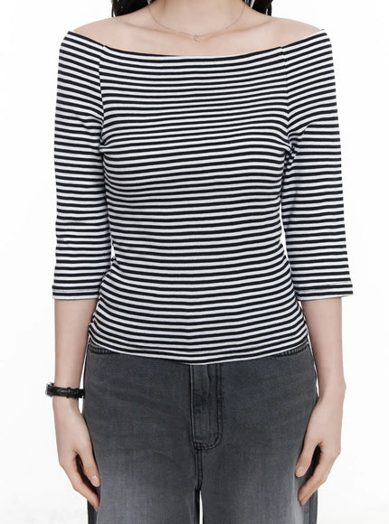 Striped Off-Shoulder 3/4 Sleeve Top CA510