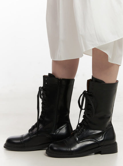 Laced Faux-Leather Midi Boots CJ523