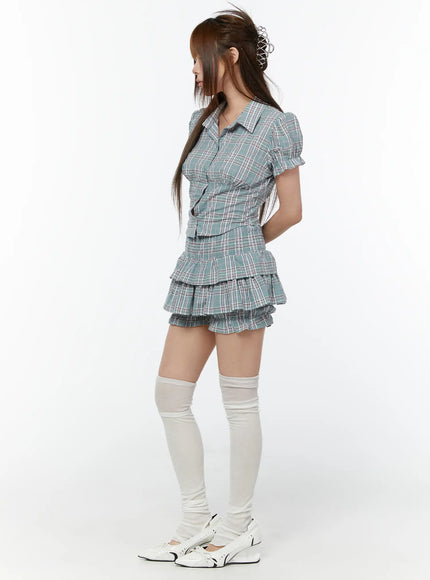 check-puff-sleeve-crop-blouse-cy518