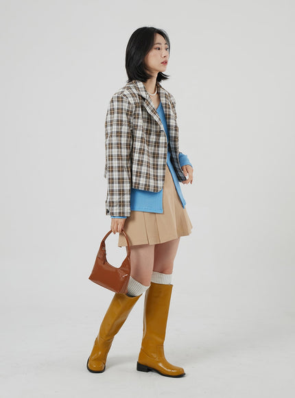 Check Pattern Crop Blazer OF310