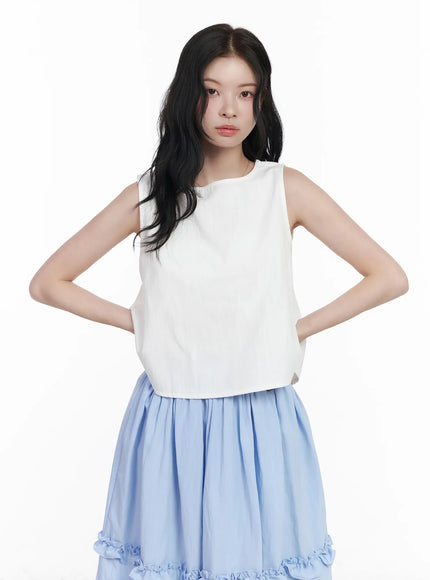 Back Button Sleeveless Top CA509