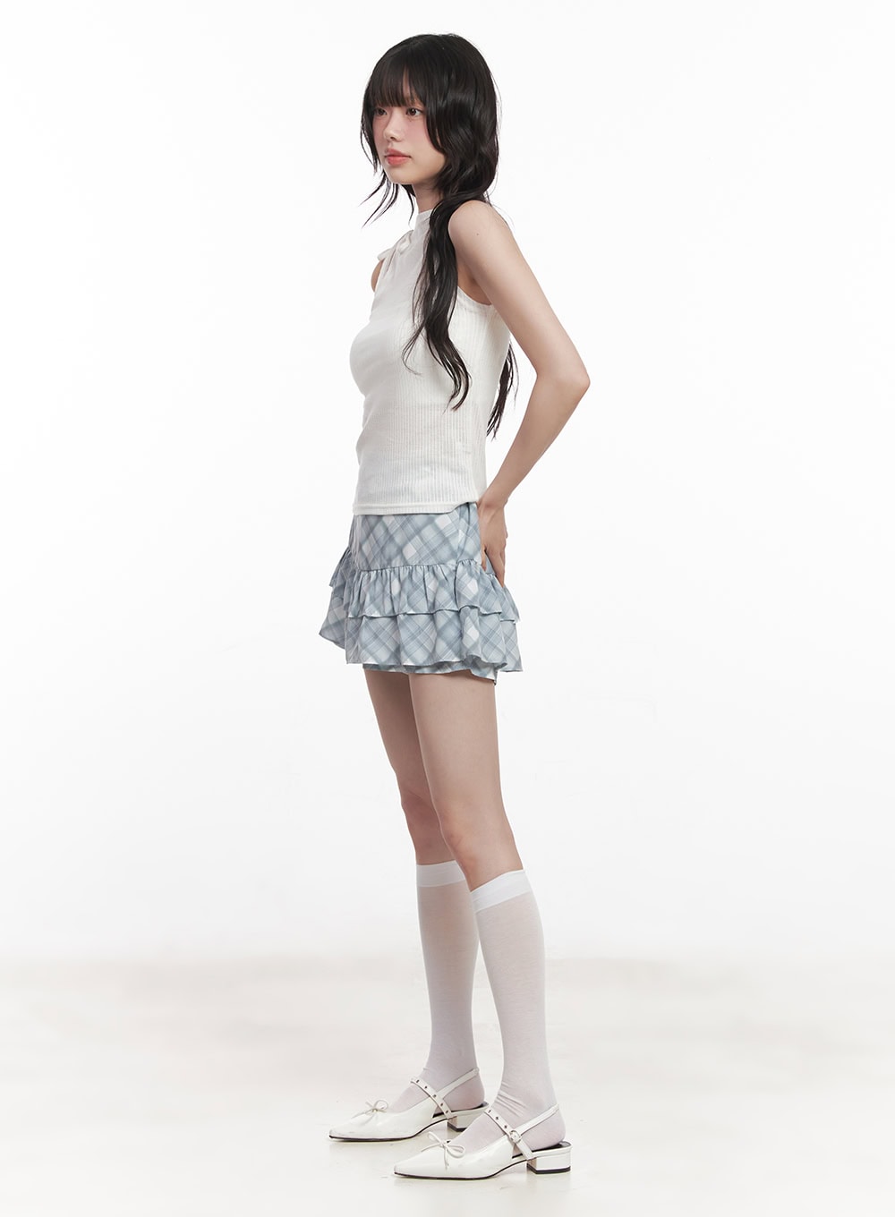 frill-plaid-print-mini-skirt-cy521