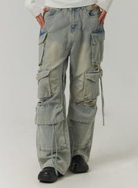 wide-leg-cargo-jeans-with-pockets-cj419 / Light blue