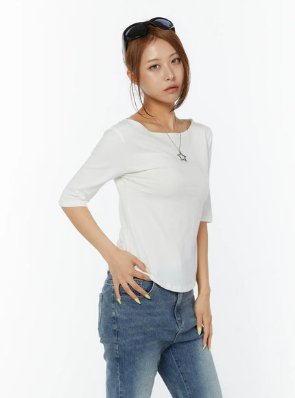 minimalist-3-4-sleeve-boat-neck-top-cy520 / White