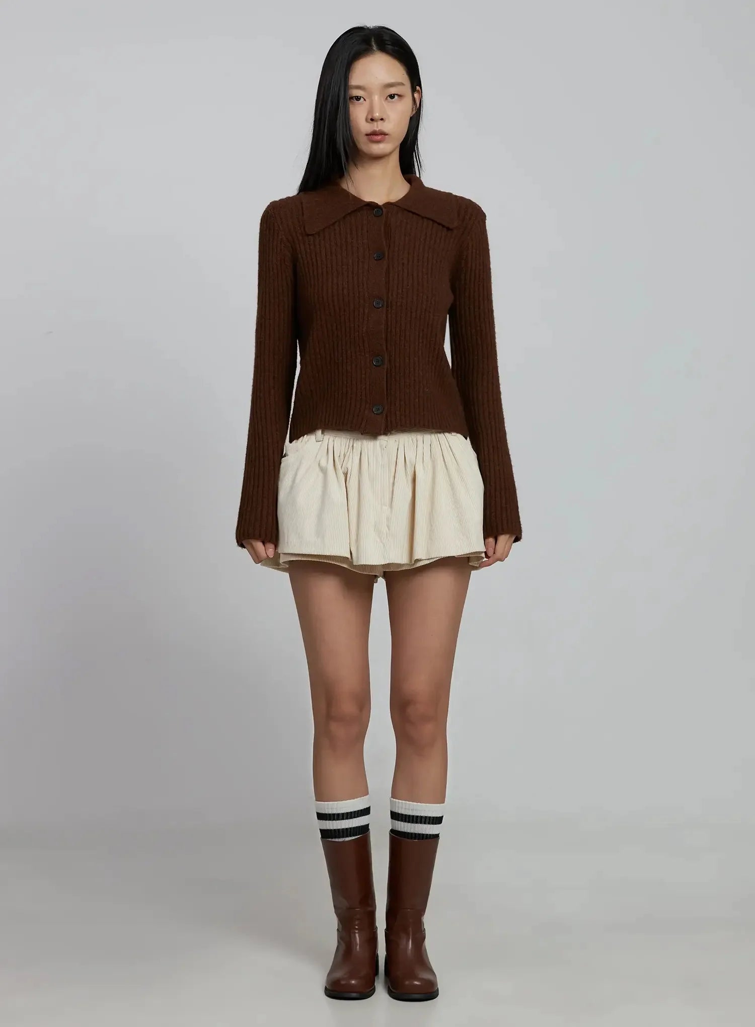 Ribbed Knit Button-Up Cardigan IM520