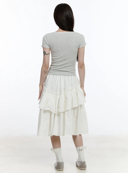 Scoop Neck Striped Lace Top CA503