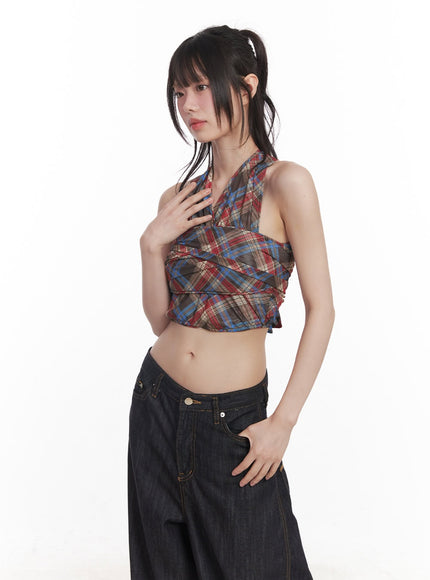 plaid-print-halter-top-cy520