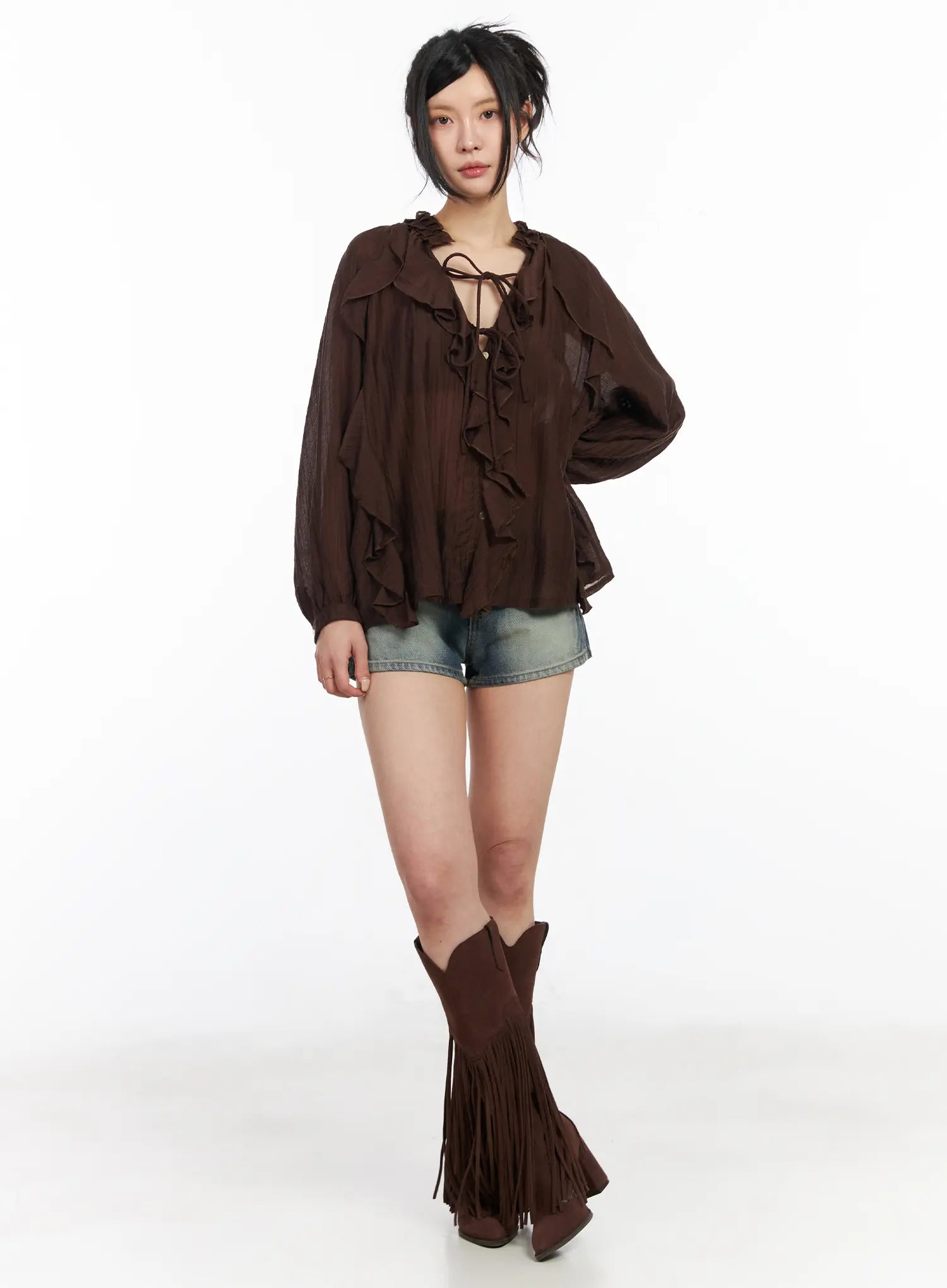 Low Rise Vintage Wash Denim Shorts CM517