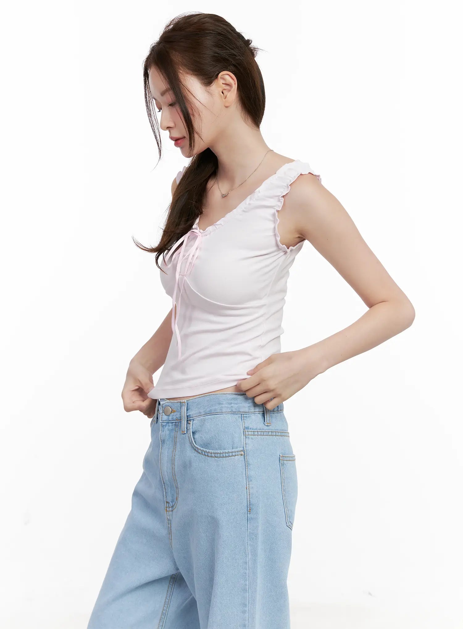 Shirred Ribbon 2-Way Sleeveless Top CL523