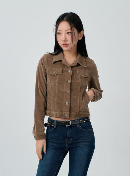 Cotton Blend Button Cropped Jacket CJ303