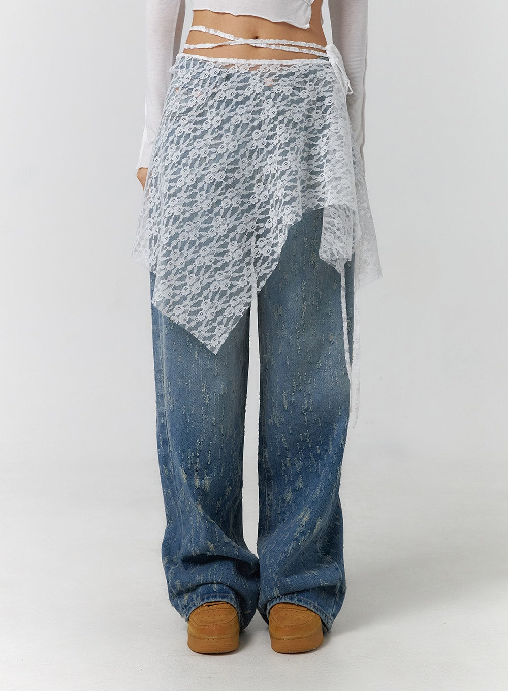 Denim lace wrap skirt hotsell