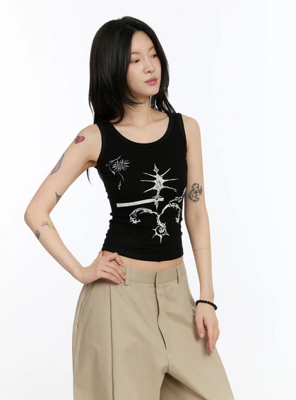 gothic-print-ribbed-tank-ca506
