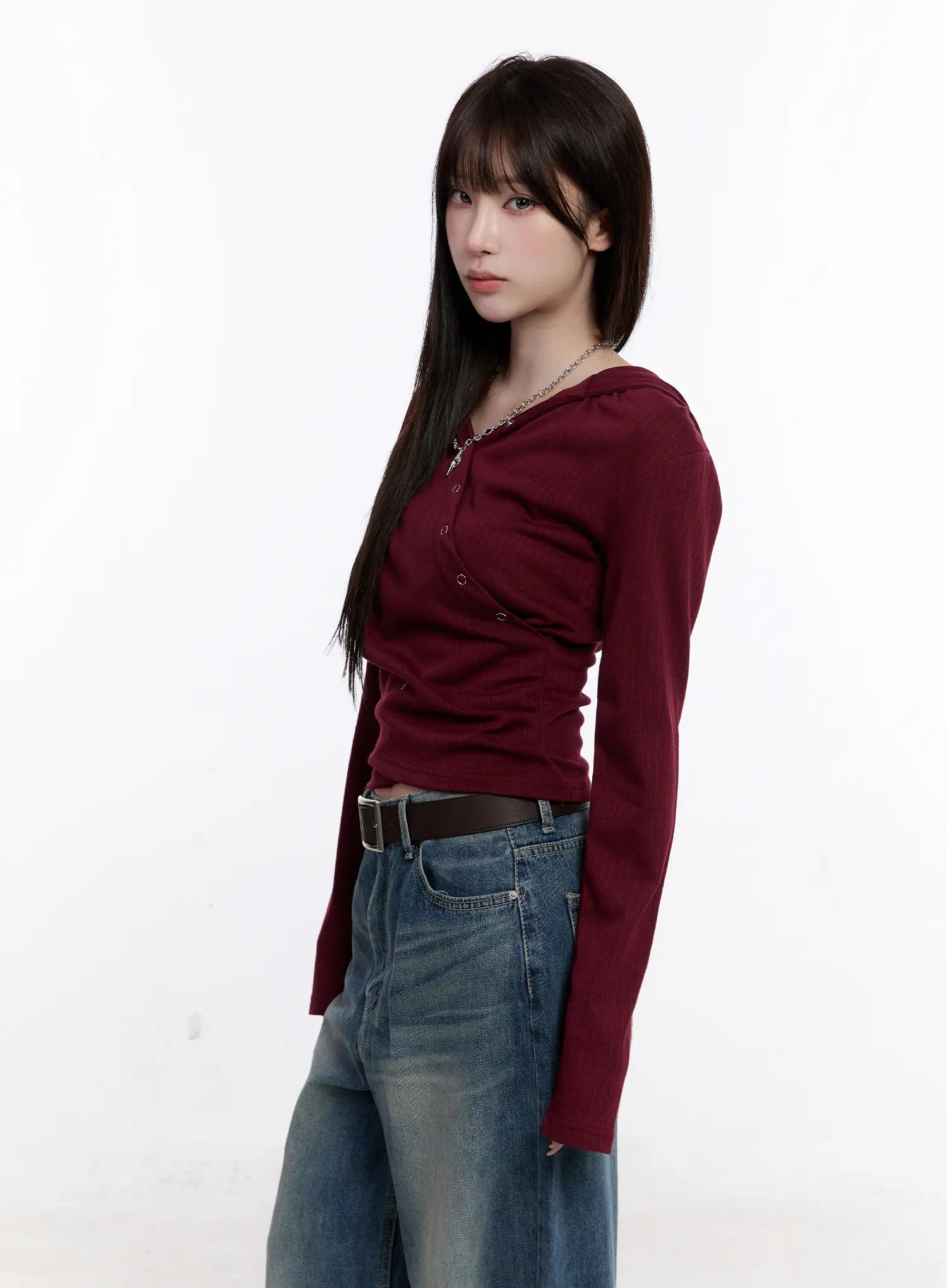 snap-button-long-sleeve-hooded-top-cs530