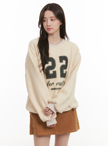 Fuzzy Oversized Crew-Neck Sweatshirt IJ510