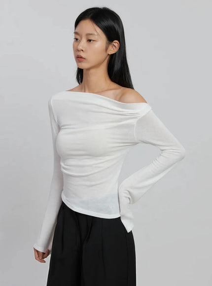 Sheer Off-Shoulder Long Sleeve Top ID516
