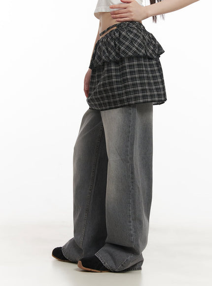 checkered-ruffle-layering-mini-skirt-cf519