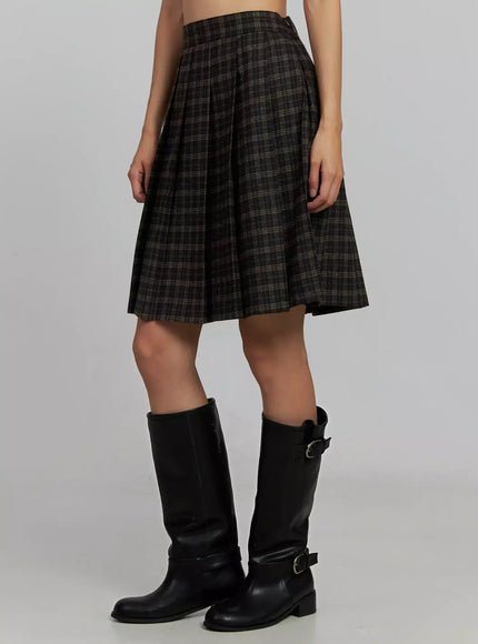 Plaid Pleated Midi Skirt IJ502
