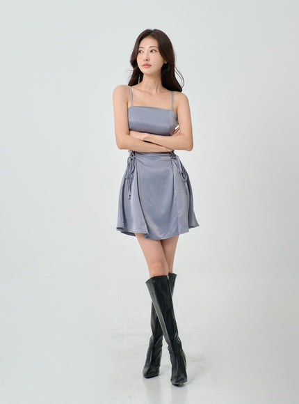 Silky Satin Cross Waist Tie Thin Strap Mini Dress IO27
