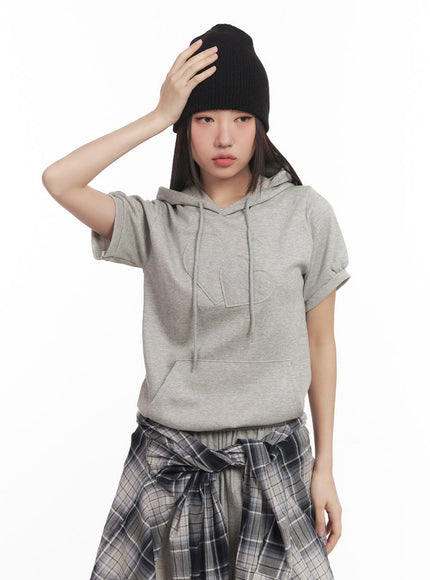 Heart Patched Puff Short-Sleeve Hoodie CM528