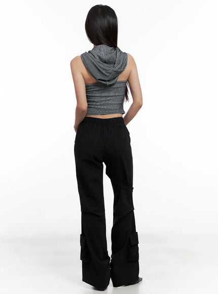 Ribbed Button Hoodie Crop Tank CL518