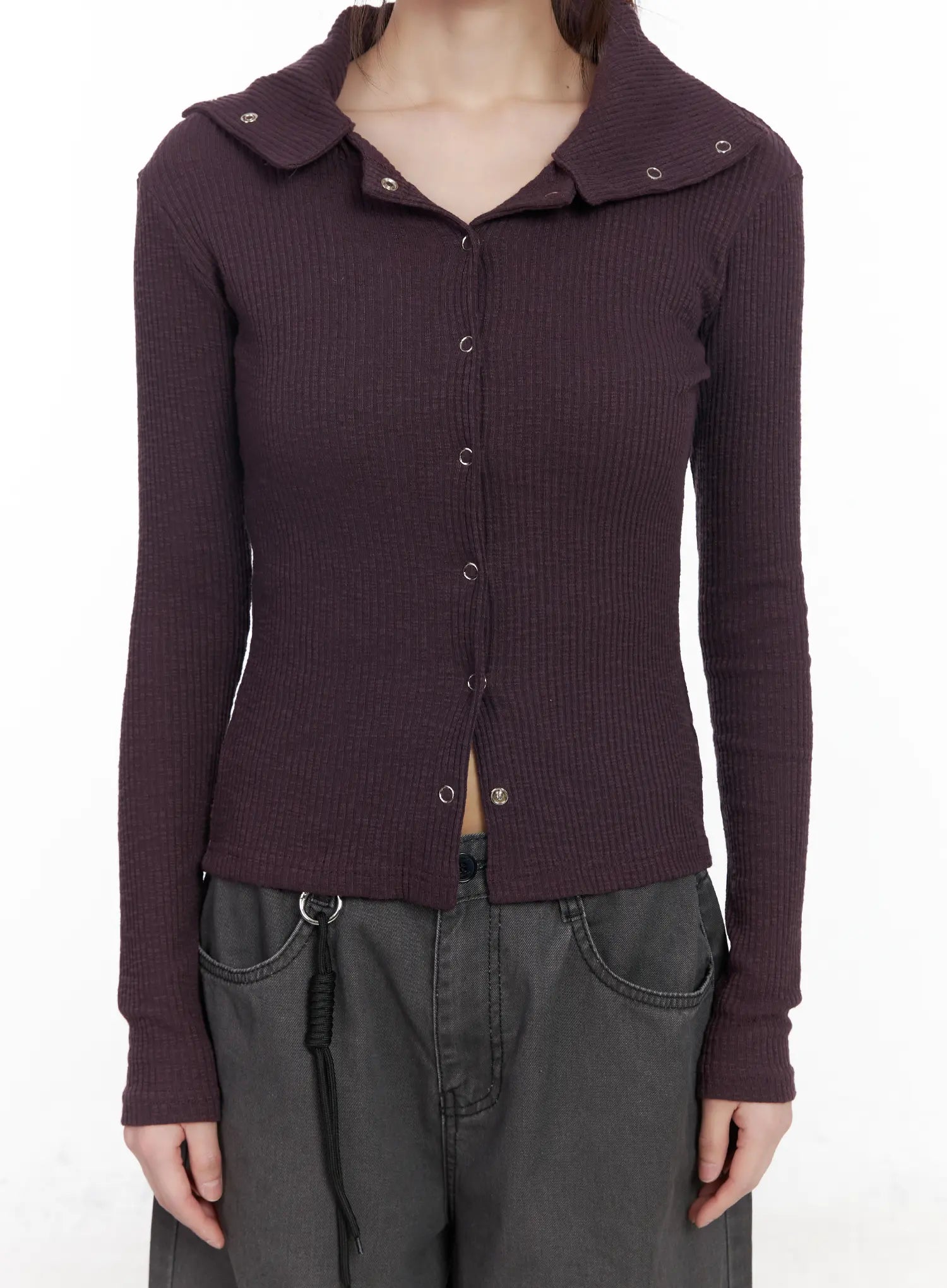 Ribbed Button-Up Knit Cardigan CM526