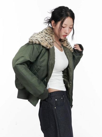 Cozy Faux Fur Collar Bomber Jacket CN514
