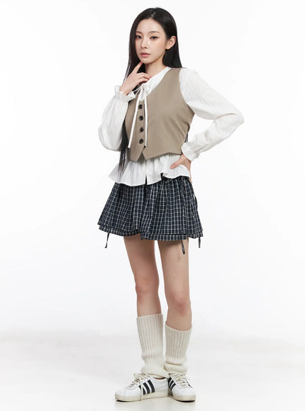 Elastic Waist Plaid Skirt CM519