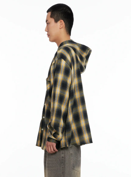 Men's Plaid Flannel Hooded Shirt IG529