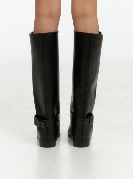 buckle-solid-faux-leather-knee-high-boots-ig405