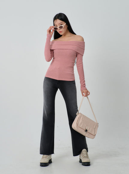 Ribbed Knit Off-Shoulder Top IJ318