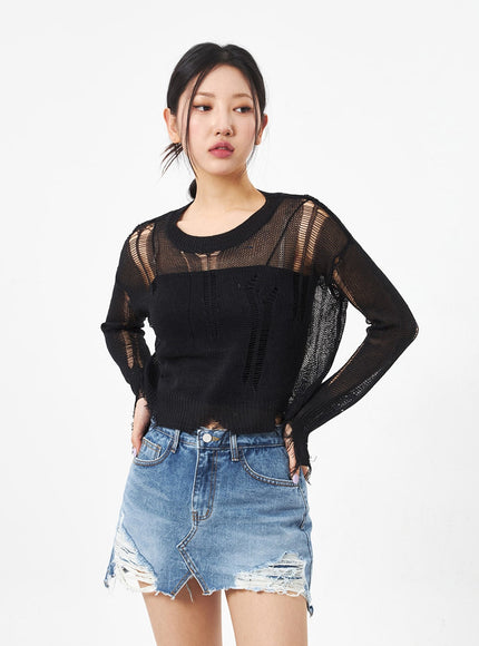 Crewneck Ripped Sweater CA307