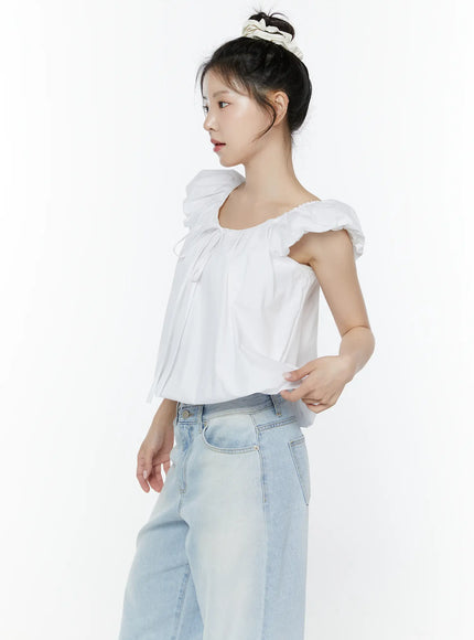 puff-sleeve-tie-front-blouse-iy511