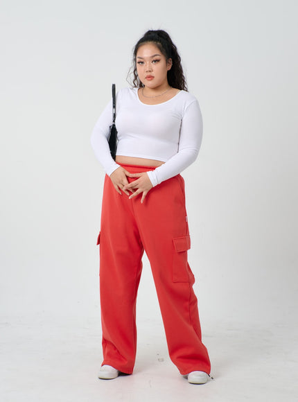 Plus U-Neck Long Sleeve Cropped Top ID27