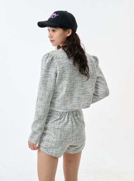 Ensemble cardigan court et short en tweed BF301