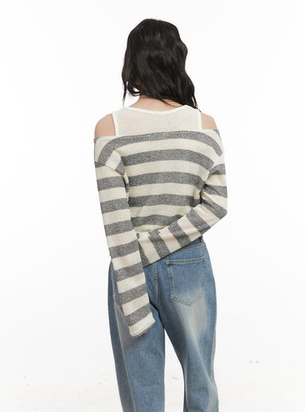 Striped Off-Shoulder Crop Sweater with Tank Top CJ523