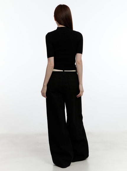Solid Cotton Wide-Leg Trousers CM521
