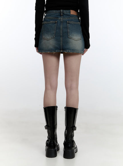 Distressed Hem Denim Mini Skirt CJ521