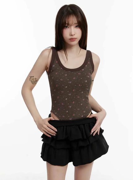 Patterned Fleece Tank Top IJ516