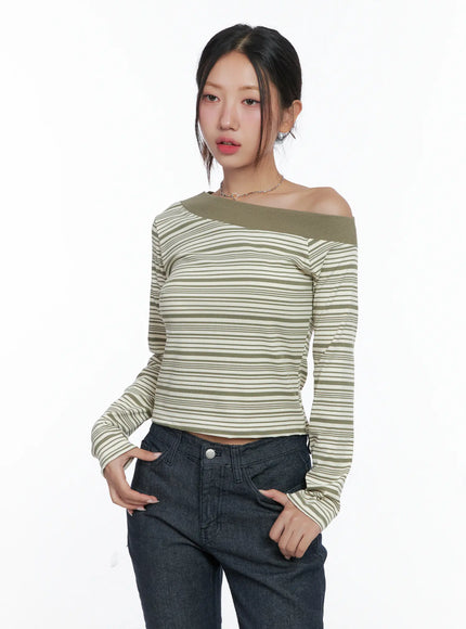 Stripe Off-Shoulder Long Sleeve Top CS502
