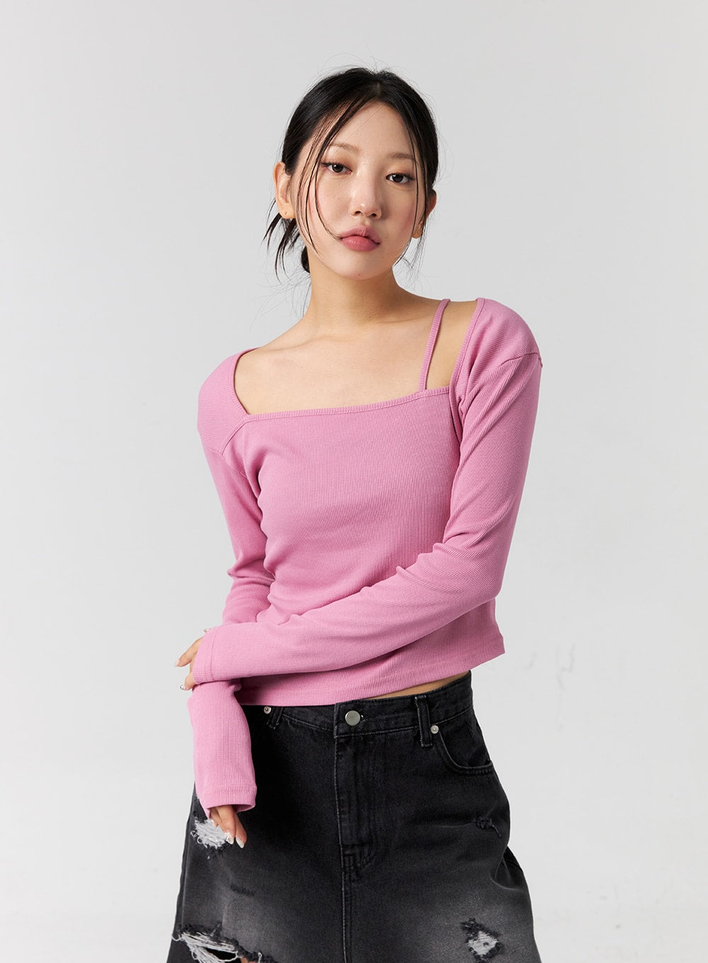 Square Neck Long Sleeve Top CG303