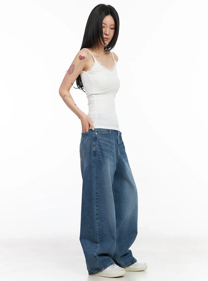 Jieu Vintage-Washed Wide Leg Jeans CM516