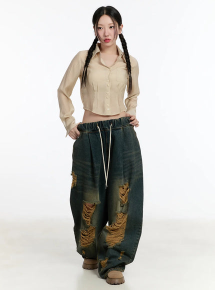 Yoomi Distressed Wide Leg Jeans CM511