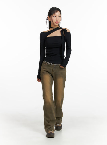 solid-asymmetrical-neck-cut-out-long-sleeve-top-cm411