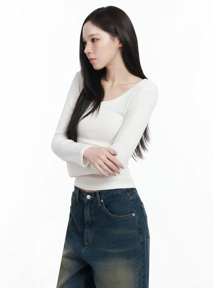 Simple Ribbed Round Neck Top IF502